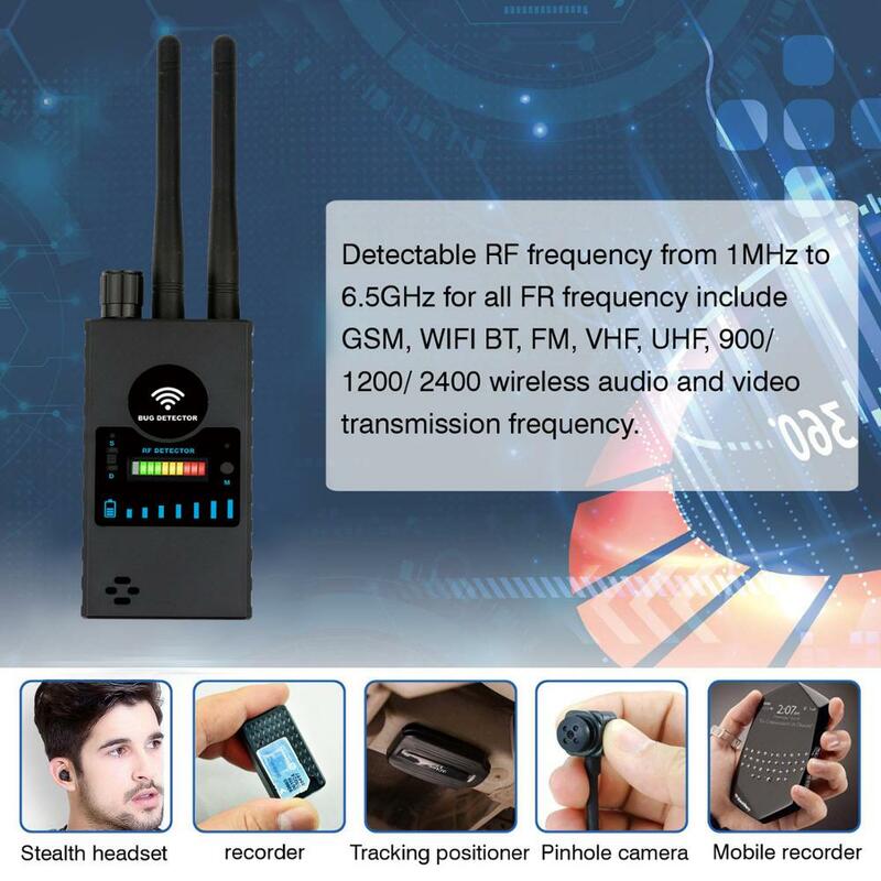 Anti-Spion-Funk-HF-Signal detektor Doppelantennen-WLAN-Kamera-Detektor, GSM-Audiogerät-Finder, Mobiltelefon, WLAN-Signal und Alarm