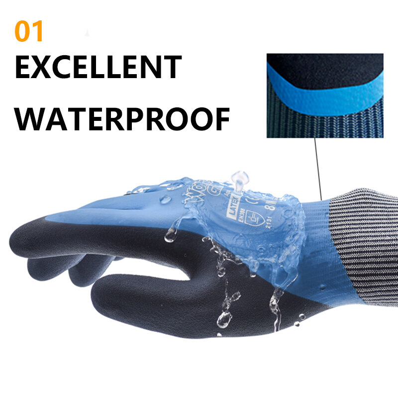 Wonder Grip WG-318 Safety Waterproof Work Gloves Woman Men's Working Gloves Double Coated Nylon Gloves Comfortable Latex Foam