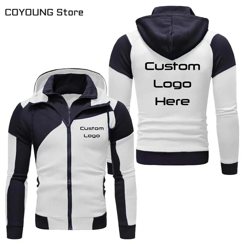 2020 New Arrival Casual Hoodie Custom Logo Picture Men Fashion Patchwork Color Zipper Coat Jacket Clothing
