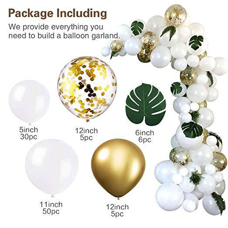 Globos de látex de confeti de oro blanco para niños, decoración para fiesta de cumpleaños, boda, arco con hojas de palma, juguetes para niños, 100 Uds.