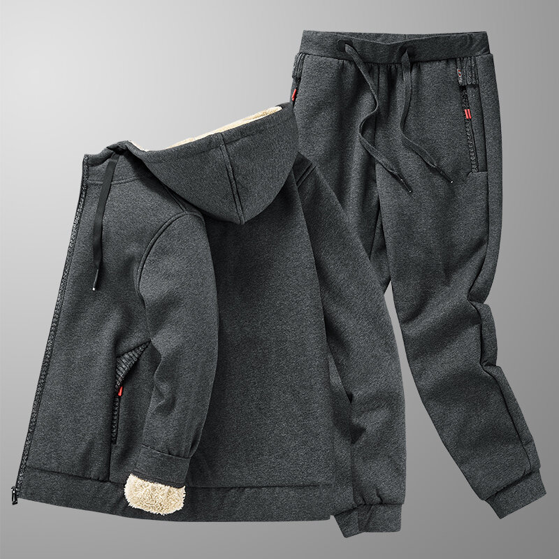 Winter Thick Warm Fleece Tracksuit Men Plus Size Hooded 2 Piece Set Thermal Jacket+Pants Sportswear Casual Sweat Suits 8XL