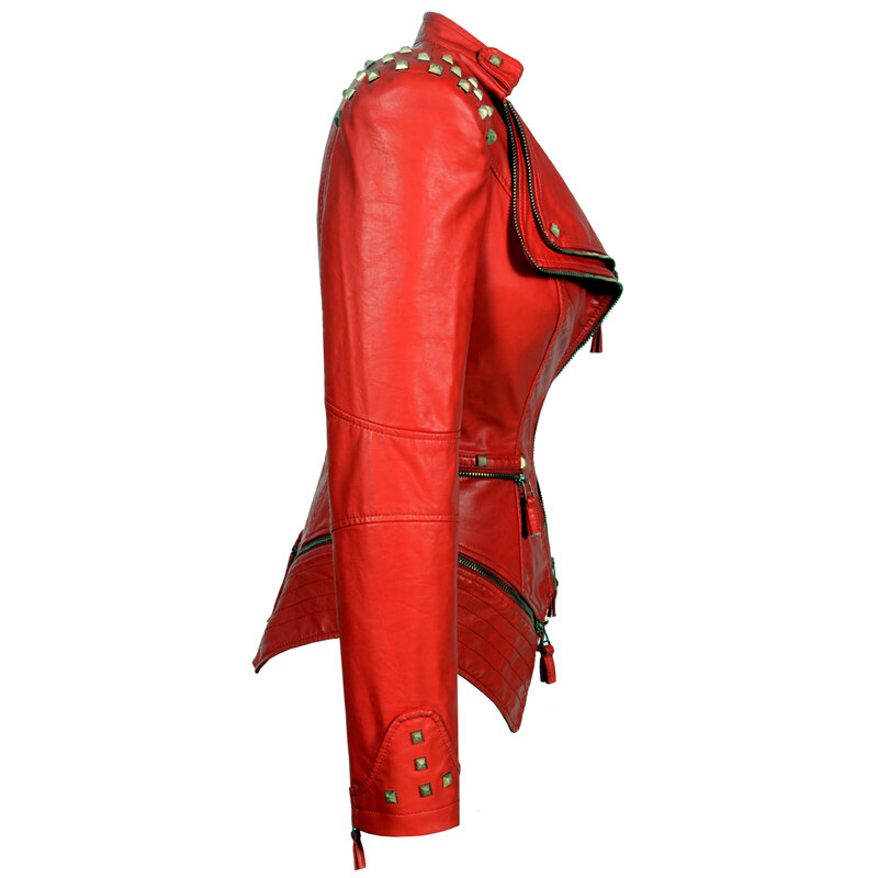 Nowy Occident Punk kobiety PU kurtka motocyklowa kobieta klasyczny nit płaszcz na co dzień Zipper Slim Faux Leather krótki WindBreak odzież wierzchnia
