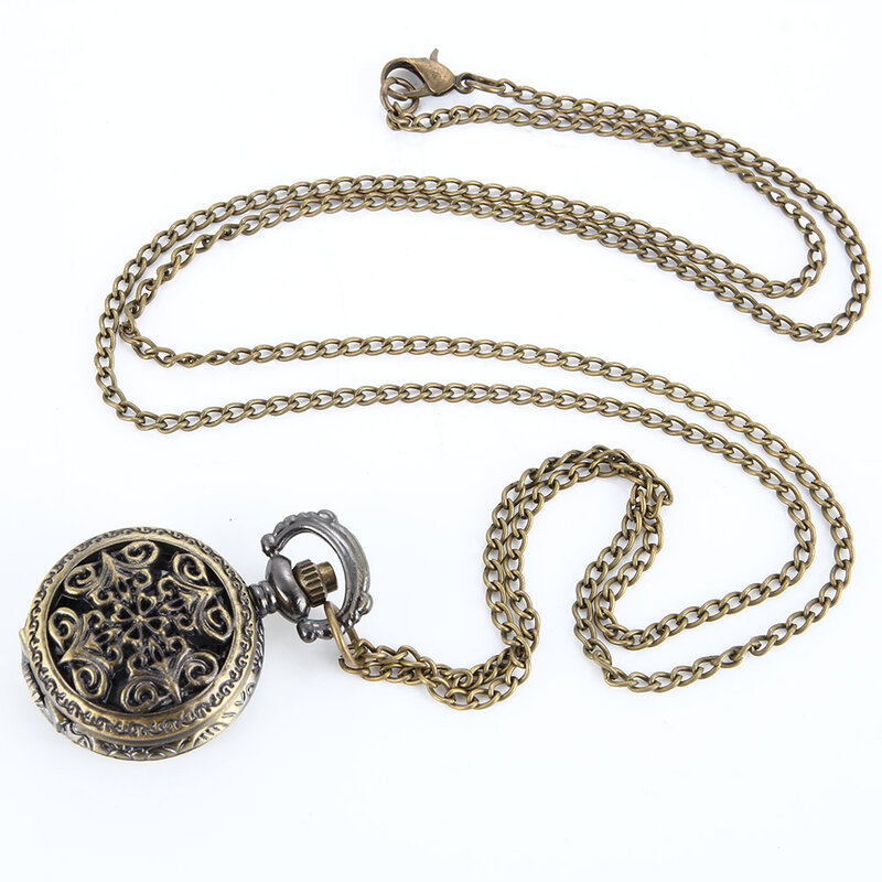 Fashion Vintage Women Pocket Watch Alloy Retro Hollow Out Flowers Pendant Clock Sweater Necklace Chain Watches Lady Gift EIG88