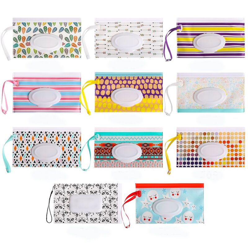 Fashion Snap-Strap Wet Wipes Bag Portable Flip Cover Cosmetic Pouch Tissue Box Carrying Case Baby Product Stroller Accessories