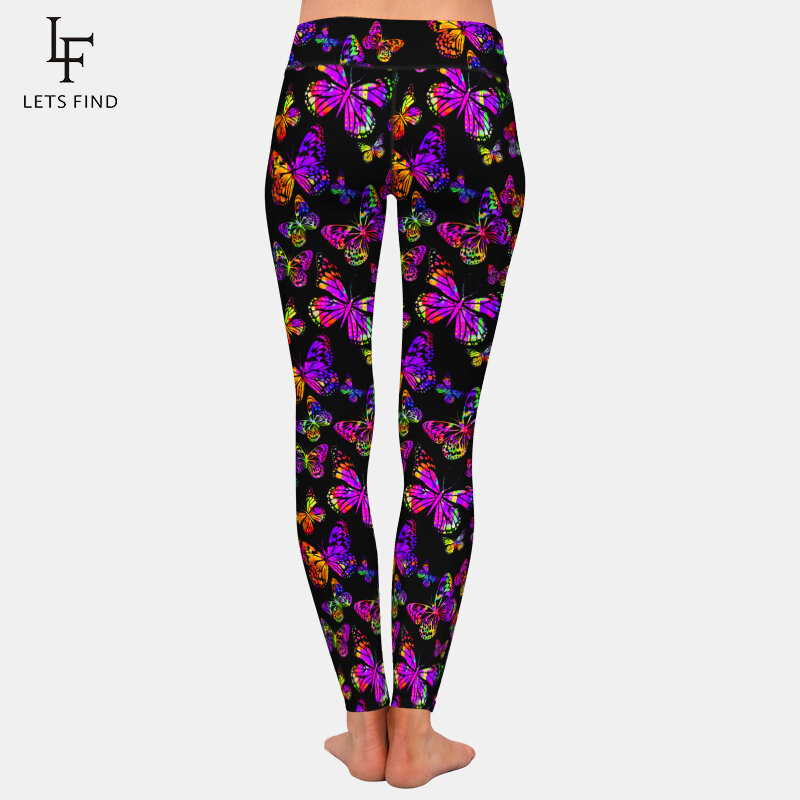 LETSFIND New Colorful Butterfly Printing Women Fitness Leggings High Waist Push Up Soft Stretch Leggings