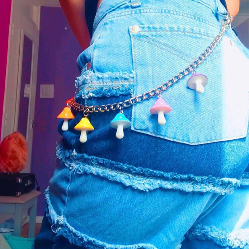 Novo bonito colorido cogumelo pingente chaveiro para mulher menina do vintage harajuku punk legal planta cintura calças chaveiro na moda jóias