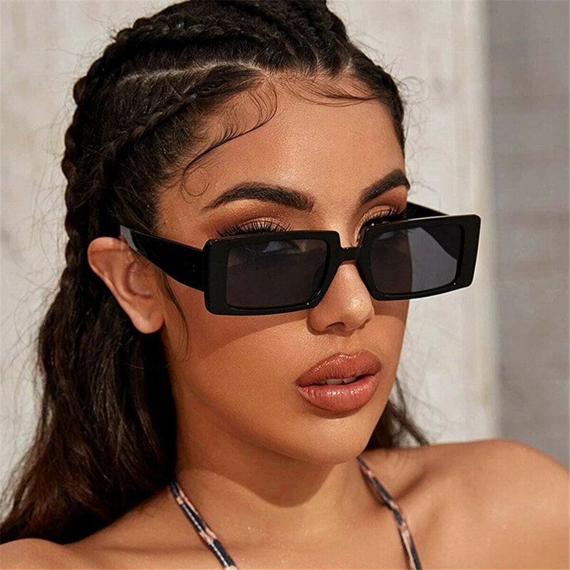 Kacamata Hitam Wanita Bingkai Lebar Antik Warna Permen Kacamata Hitam Persegi Panjang Kecil Kacamata Trendi Lensa UV400 Wanita Musim Panas Grosir