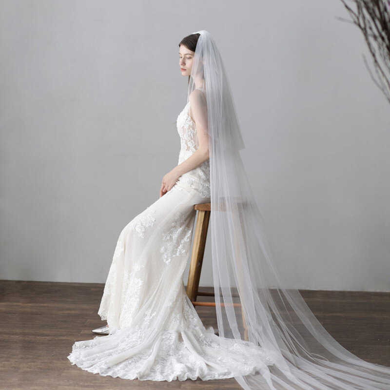 White ivory 2 layer Elegant Wedding Veil Bridal Veils Blusher Veil Wedding Accessories With Comb Bridal simple Veu De Noiva