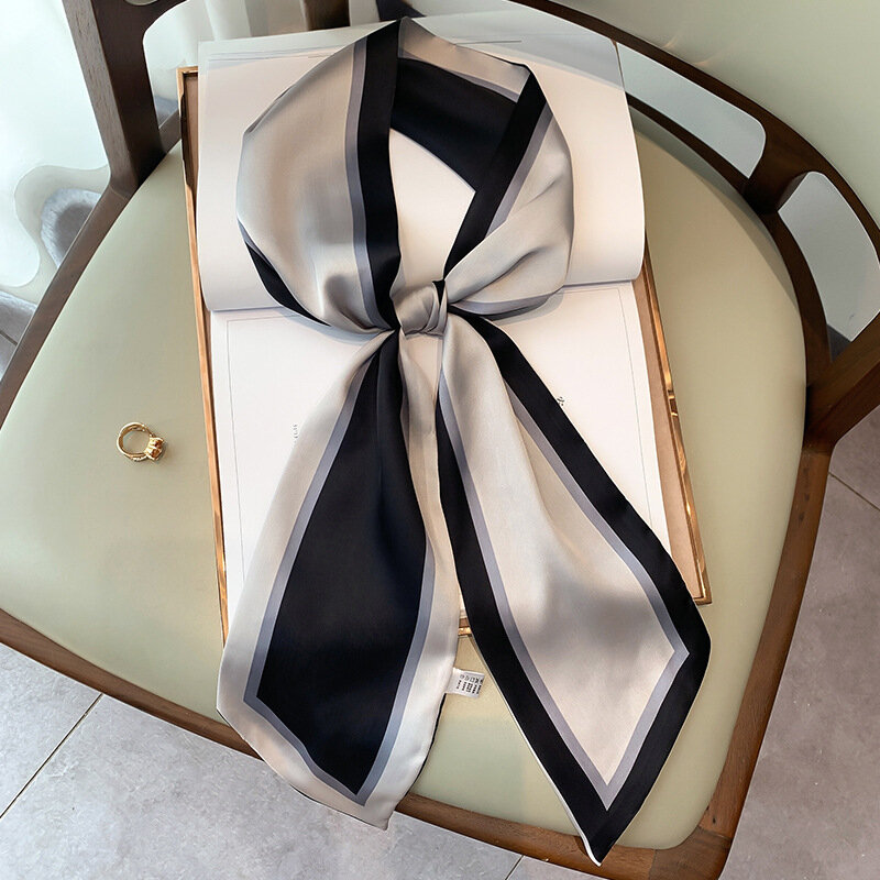 Nova moda estética clássico impressão de seda longa cachecol feminino literária festa viagem cabelo decorativo bandana gravata pulseira saco