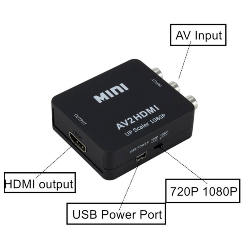 Conversor compatível com RCA para HDMI, AV, CVSB, L, R, Caixa de Vídeo, HD, 1080P, 1920x1080, AV2HDMI, Suporta NTSC, Saída PAL