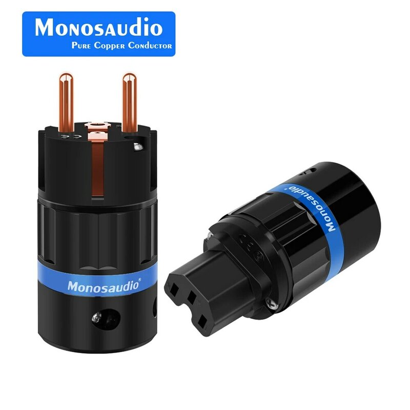 Monosaudio E104/F104 czysta miedź wersja ue wtyczka zasilania europejski męski złącze Schuko kabel zasilający Jack + IEC wtyk żeński