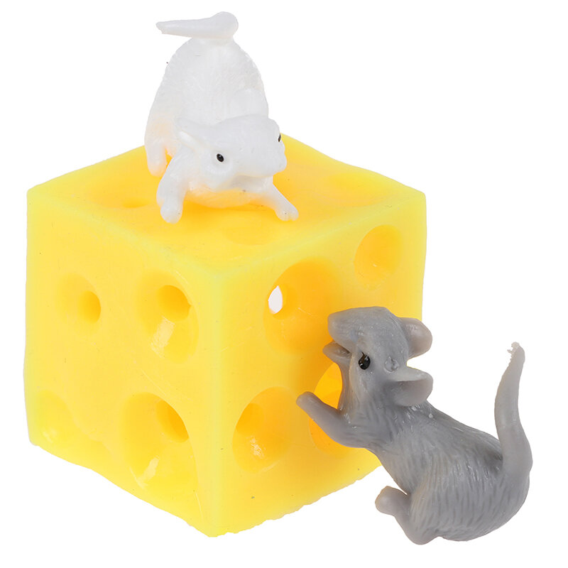 Funny Mice And Cheese Finger Squeeze Toys Slime Extrusion Stretchy Mice Hide In Cheese Hole Block Latex Stressbusting Fidget Toy
