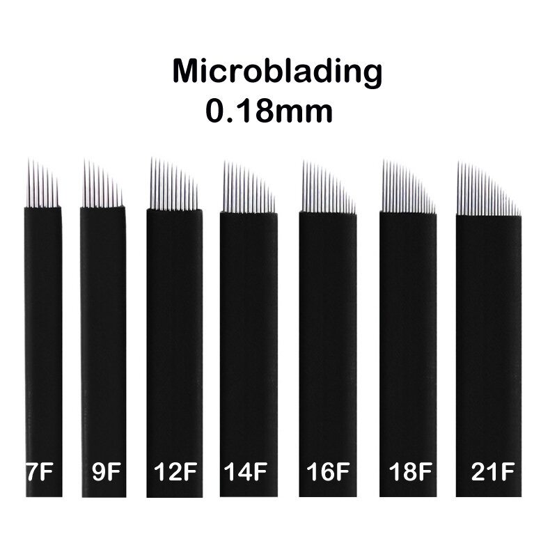 Agujas de Microblading para tatuaje de cejas, maquillaje permanente de alta calidad, color negro, 0,18mm