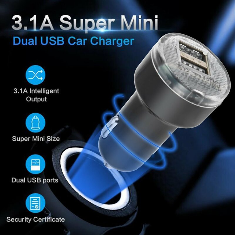 Nuevo 2.1A Mini puerto Dual USB Universal del coche adaptador de cargador de teléfono móvil cargador rápido con luz LED