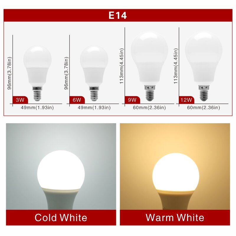LED電球e27,e14,20/18/15/12/9/6/220 W,3W,スポットライト,コールド/ウォームホワイト,4個ピース/ロット