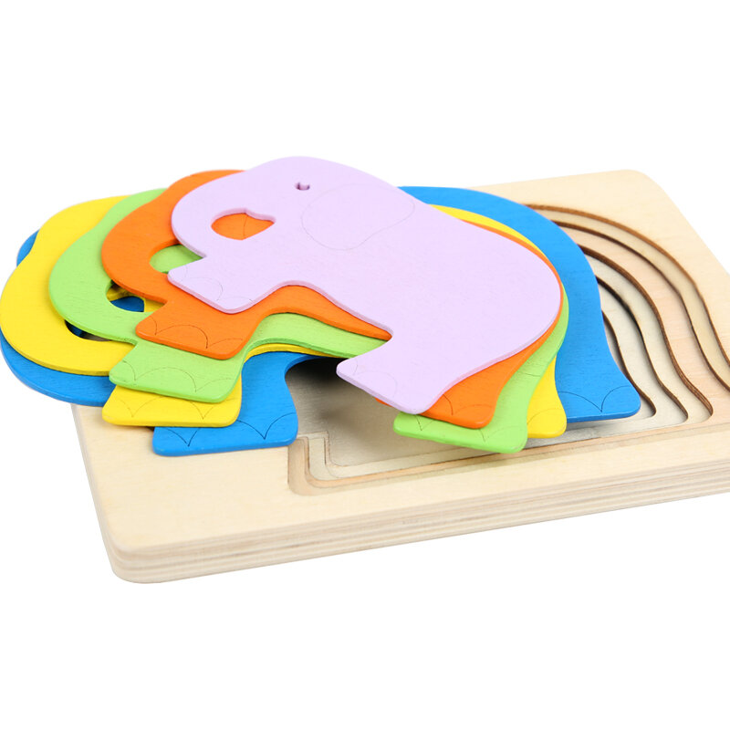 Brinquedos do bebê 3d quebra-cabeça multicamadas quebra-cabeças dos desenhos animados de madeira montessori brinquedos educativos para crianças educação precoce criativa