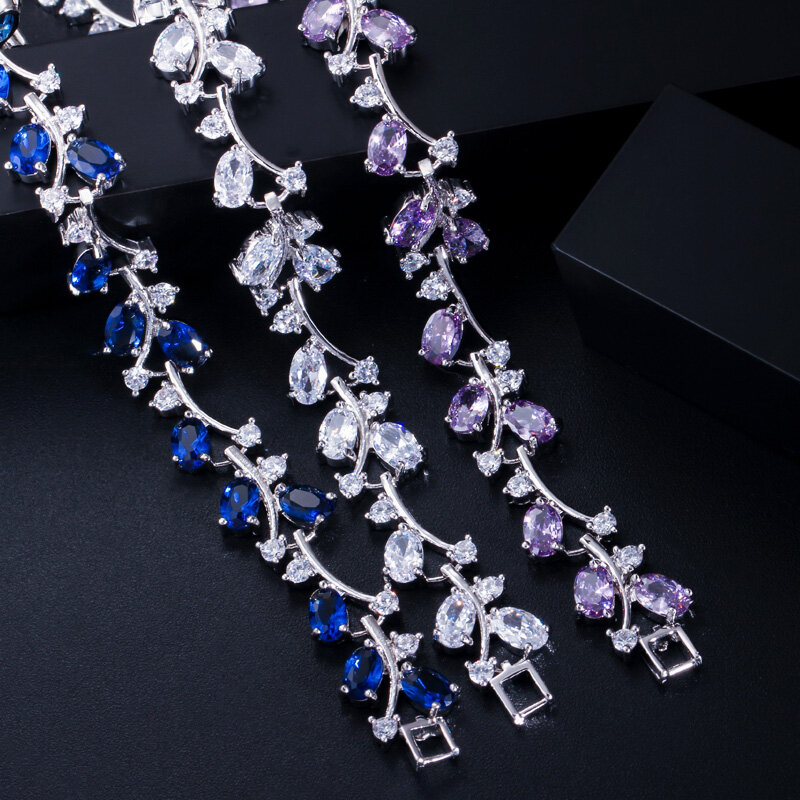 CWWZircons-Pulseras de diamantes de imitación de cristal austriaco para mujer, brazalete con piedras púrpuras, Color oro blanco, opciones de 6 colores, hecho a mano, CB078