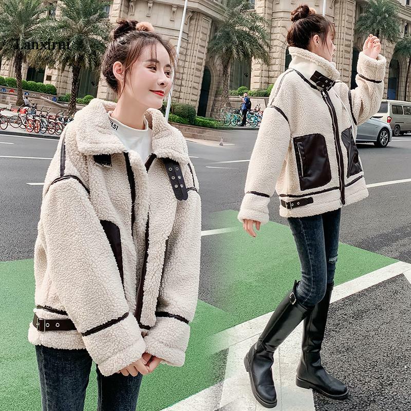Giacca locomotiva donna 2020 inverno nuovo prodotto corto spesso pelliccia di agnello lana una versione coreana studente sciolto
