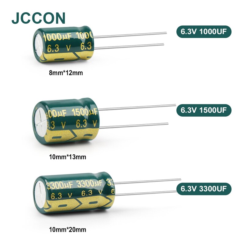 JCCON-알루미늄 전해 커패시터, 100Pcs, 고주파, 낮은 ESR 6.3V1000UF 6.3V1500UF 6.3V3300UF, 낮은 저항