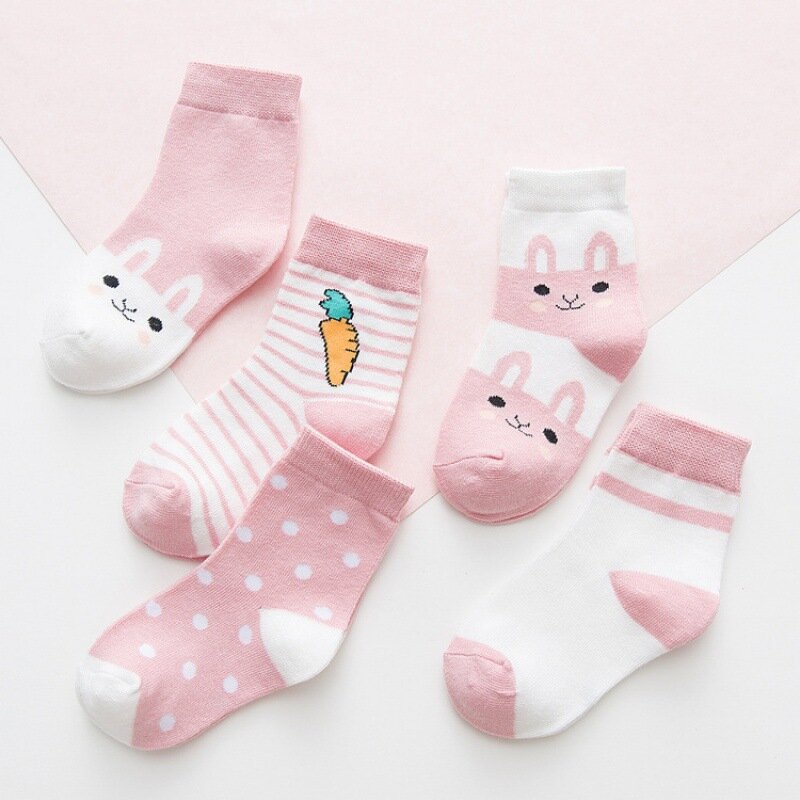 5 pares / lotes de calcetines de algodón para niños niños y niñas bebé lindo caricatura suave y cálido rayas otoño e invierno calcetines deportivos para niños