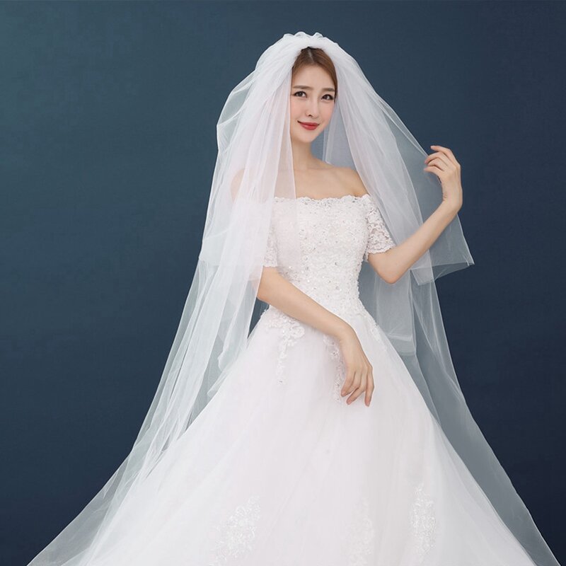 New Arrival Two Layers Tulle Cathedral Wedding veil Ivory Cheap Wedding accessories Mariage Bride veil wedding free shipping