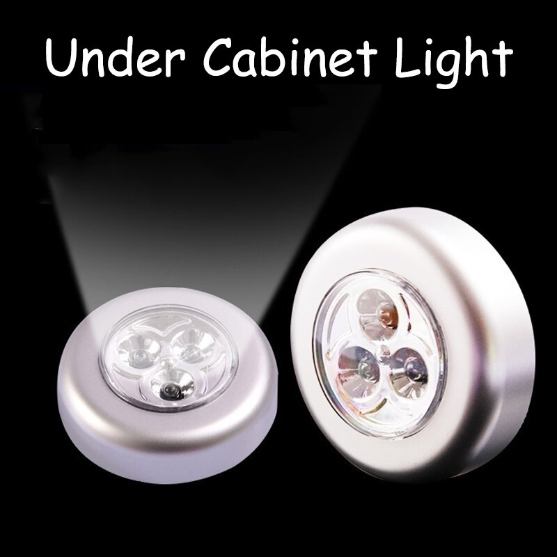 Lampu lemari LED nirkabel 3 buah/lot, lampu malam kontrol sentuh, lampu kabinet kamar tidur, lampu lemari bertenaga baterai