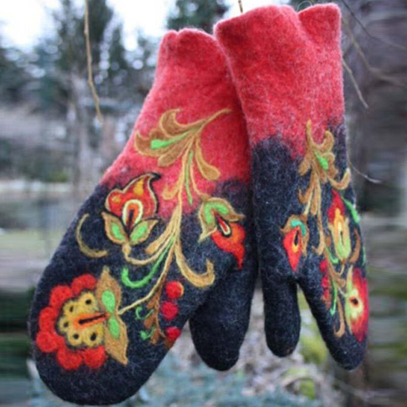 Перчатки с вышивкой зимние женские теплые зимние 2020 осенние модные перчатки кожаные Варежки перчатки для улицы женские рождественские подарки варежки
