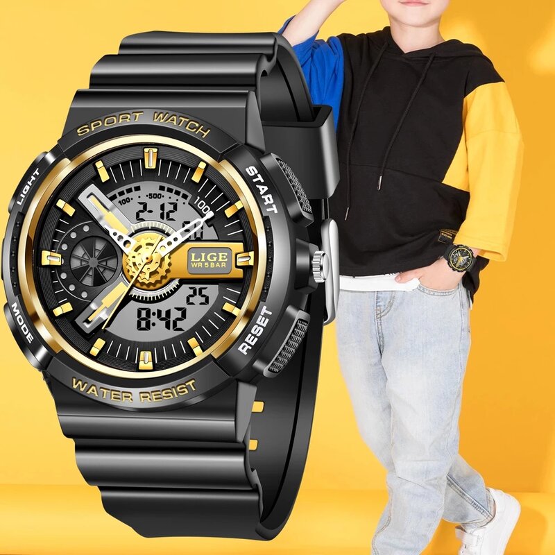 LIGE-새로운 어린이 시계, 귀여운 어린이 시계, 스포츠, 만화 시계, 남아 및 여아용, 고무, 어린이용 디지털 LED 손목 시계, Reloj