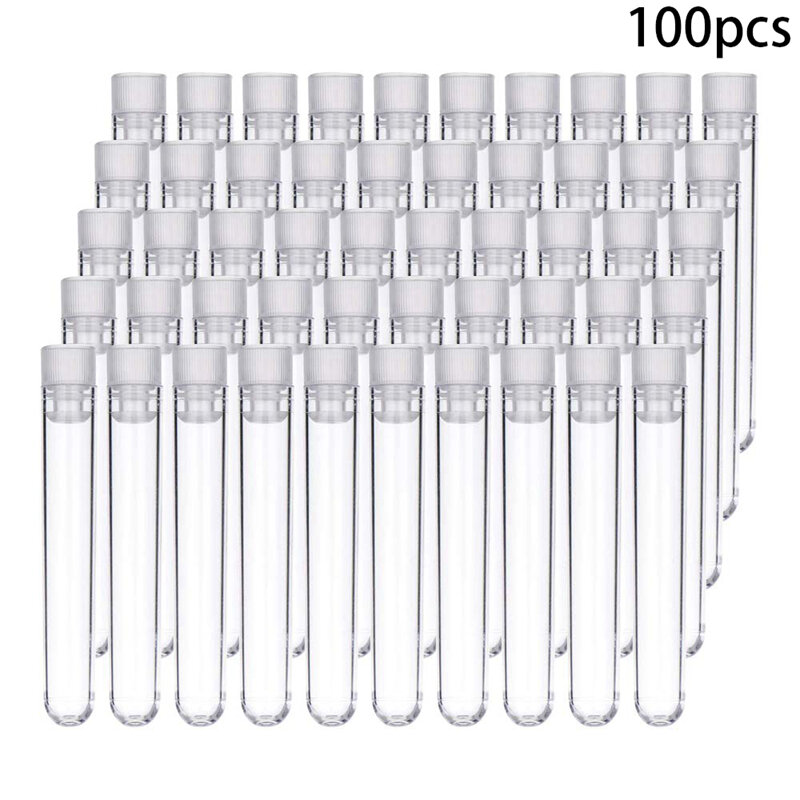 100 шт. прозрачные пластиковые пробирки с белыми винтовыми крышками