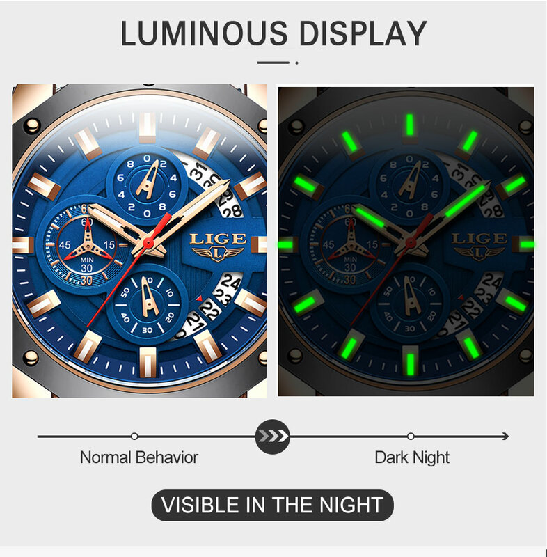 LIGE 신상품 패션 남성 시계, 브랜드 럭셔리 실리콘 스포츠 시계 남성 쿼츠 날짜 시계 방수 손목 시계 크로노 그래프, 2020