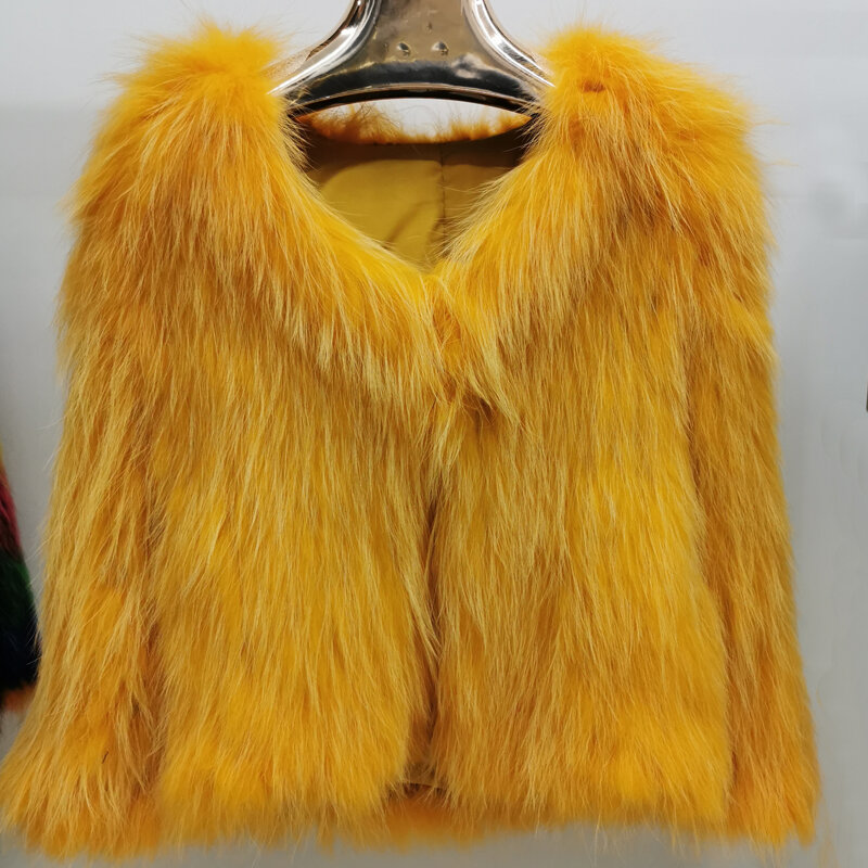 New raccoon fur women's fur in autumn and winter young fashion 100% real raccoon fur, real fox fur coat Length 60 cm