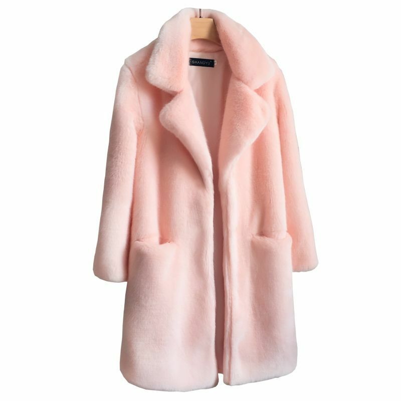 Женская шуба из искусственного меха норки, новая Женская осенне-зимняя теплая и плотная куртка, женское плюшевое пальто, женская меховая верхняя одежда C686