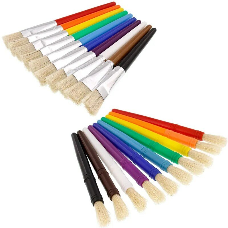 10Pcs Paint Brush For Children Oil Watercolor Painting Candy Color Plastic Handel Bristel Brushes Gouache Drawing Art Supply