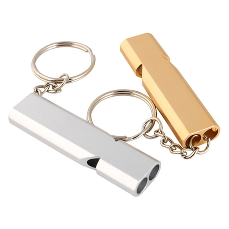 Gold/Sliver Color Aluminum Alloy Emergency Survival Whistle, Outdoor Wild Camping Hiking Rescue Whistle With Keychain
