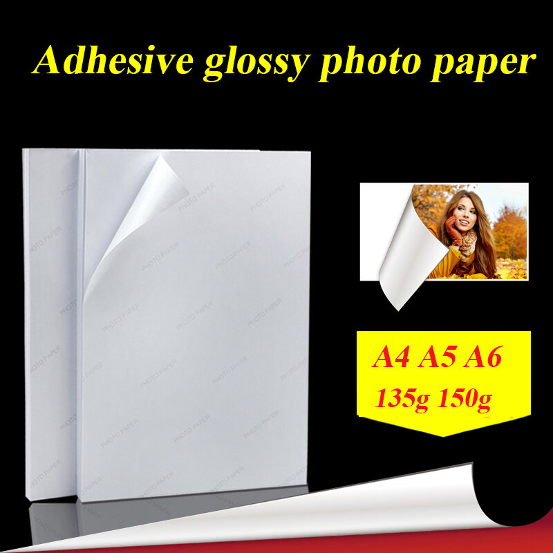 Высокоглянцевая самоклеящаяся фотобумага формата А5, А6, 100 листов, 135 г, 150 г, для струйной печати с обратным клеем, фотобумага