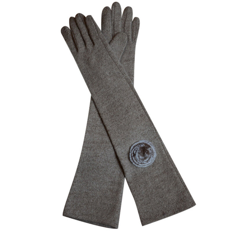 ถุงมือขนแคชเมียร์ยาวสำหรับผู้หญิงฤดูหนาวยืดหยุ่นสูงรักษาความอบอุ่นหน้าจอสัมผัสนุ่มสบาย