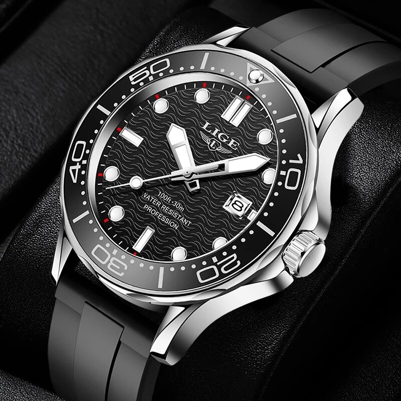 LIGE-Montre étanche en silicone pour homme, montre-bracelet d'affaires décontractée, horloge à quartz, date de sport, marque supérieure, luxe, 2023