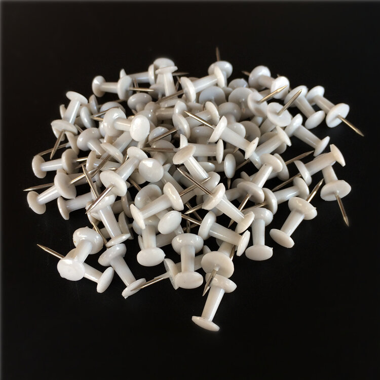 100個のプラスチック製の白いプッシュピンオフィスバインディングコルクボード安全色のピンビッグヘッド針ピン