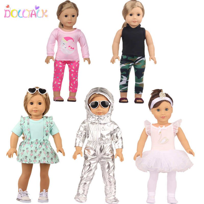 女の子のための5セットのアメリカの衣装,18インチの人形の服,動物の木,ミッキーのドレスセット,43cmの新生児と豚,人形のアクセサリー,ギフト