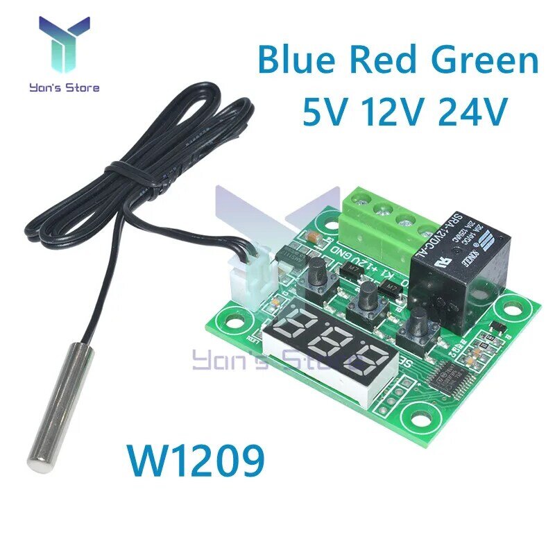 W1209-Thermostat avec interrupteur de contrôle de la température, lumière bleue/rouge, contrôleur de température, thermomètre, DC 5V, 12V