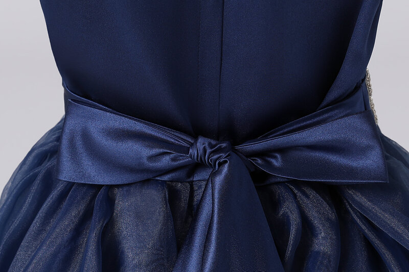Dideydress-Azul Marinho Sashes Frisado Bow Tiered Flower Dresses para Meninas, Organza Princess Vestidos Formais para Crianças, Birthday Party Gown