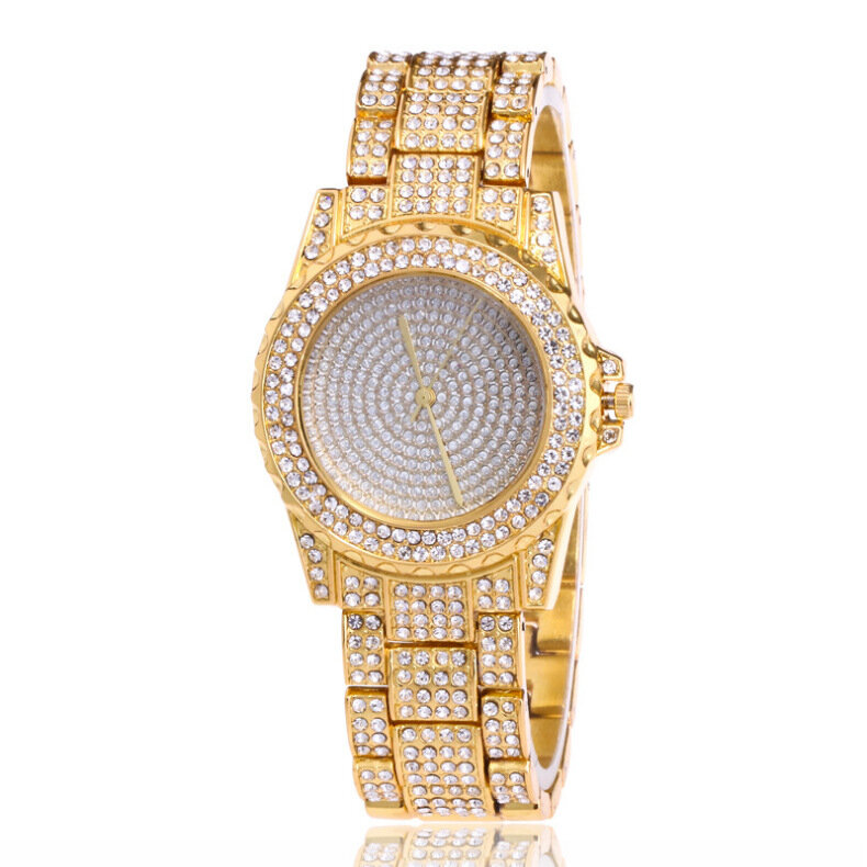 Модный, с украшениями в виде бриллиантов часы женские из нержавеющей стали Кварцевые наручные часы женские роскошные золотые часы Стразы ...