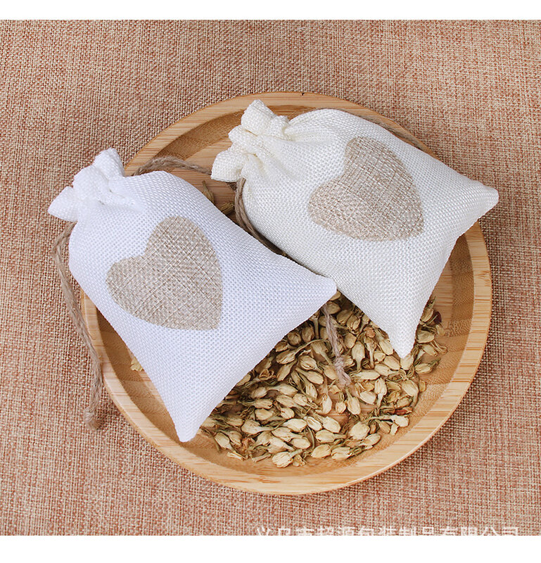 5 pçs moda drawstring sacos de serapilheira coração impresso algodão cordão pequeno saco-puro cada dez sacos de presente de natal 9.6*13.4cm