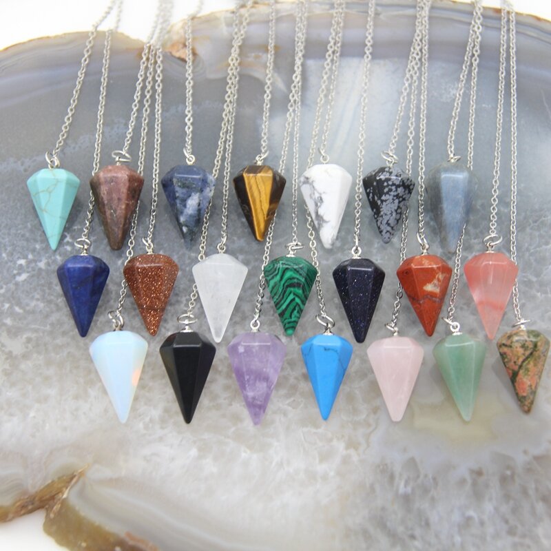 Natural Quartz Reiki Healing Pendulum,for Dowsing Spiritual Divination Cone Crystal Quartz Pendulos Small Size Necklace Jewelry