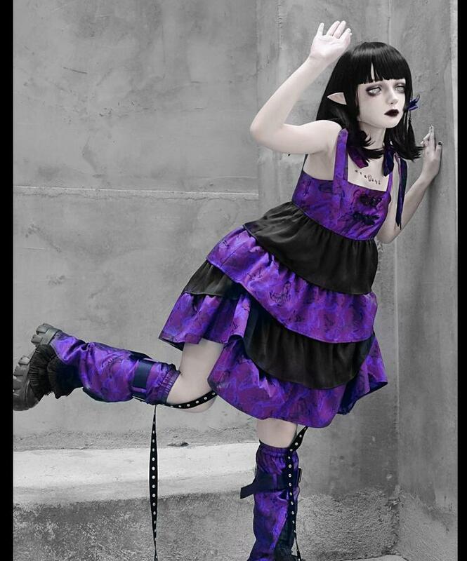 Conjunto de piernas con hebilla cruzada gótica para mujer y niña, funda de malla con diseño de mariposa púrpura, sueños, Crus
