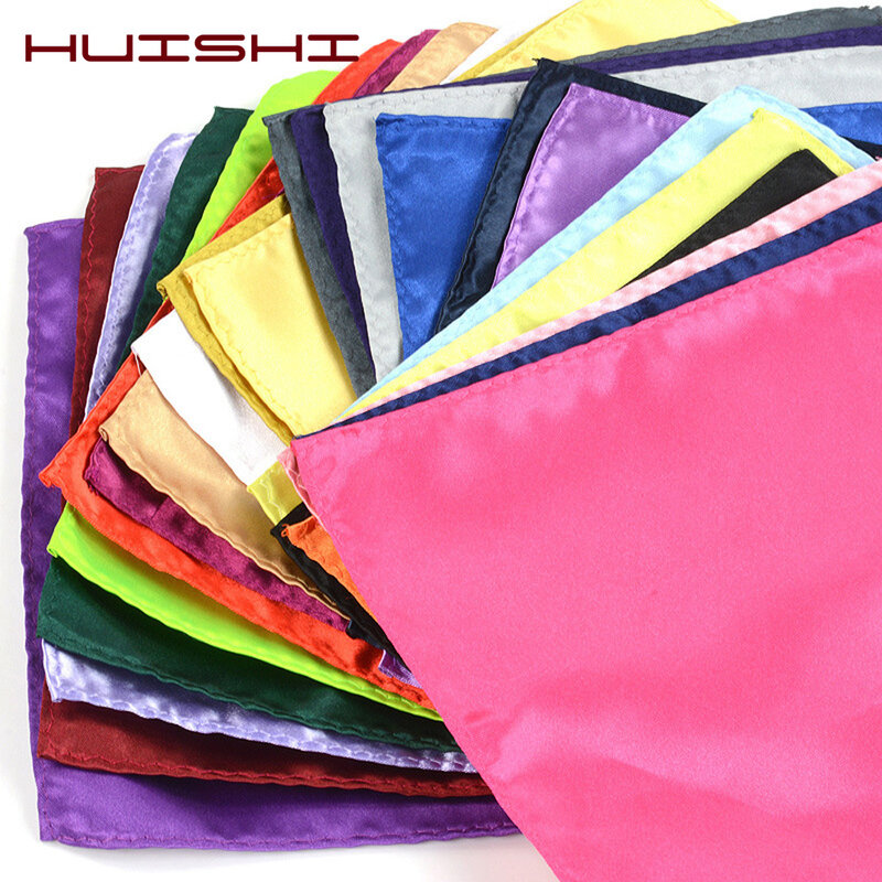 HUISHI-pañuelos lisos de satén para hombre, trajes cuadrados de bolsillo, pañuelo de fiesta de boda, bufanda de cuello, toalla de pulsera
