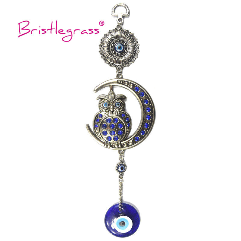 BRISTLEGRASS-amuleto turco azul mal de ojo, Luna, búho, amuleto de la suerte, colgante de pared, péndulo, protección de bendición, regalo, decoración del hogar