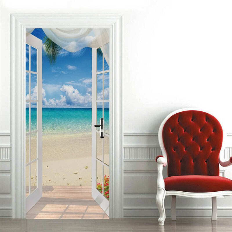 3D drzwi naklejki do salonu sypialnia Home Decor samoprzylepna tapeta winylowa dekoracja drzwi plakat DIY sztuka naklejka fototapeta