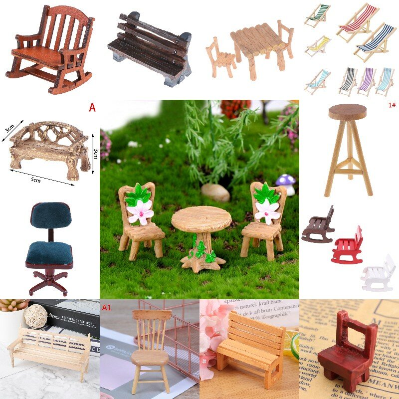 Sillas de parque de jardín Vintage para niños, silla de playa en miniatura, sofá de madera, miniaturas, juguetes para niños, accesorios para muñecas, muebles de juguete