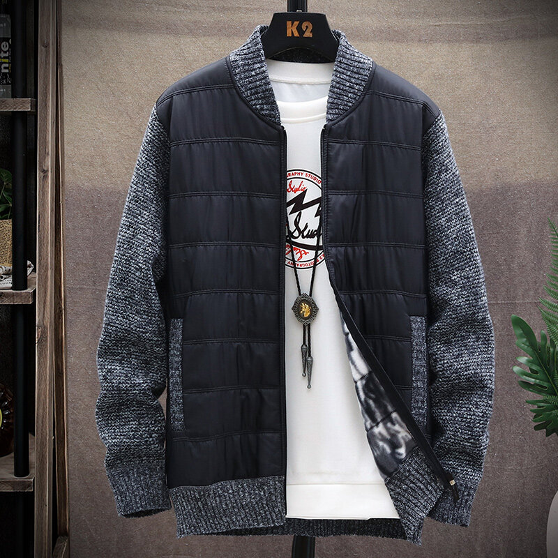 Chaqueta cálida de lana para Hombre, abrigo ajustado, suéter de béisbol de punto, cárdigan con cremallera, moda de otoño e invierno, nuevo